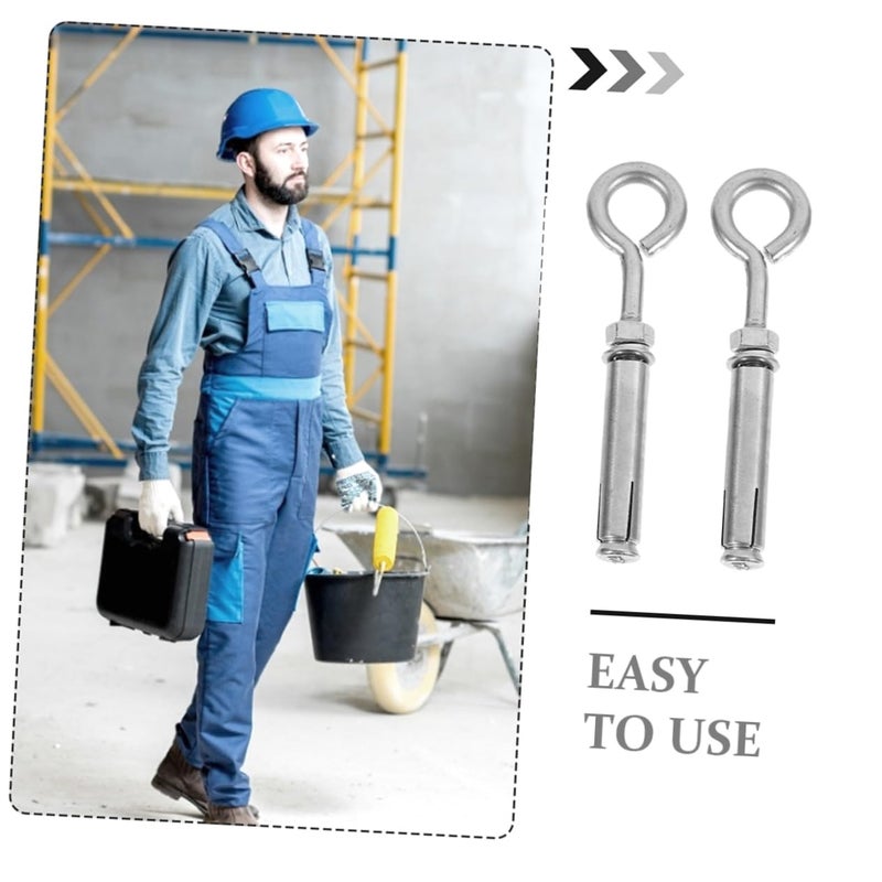 2 Pcs Zinc Plated Eye Bolts Concrete Wall Anchors Expansion Screws for Secure Mounting - Image 4